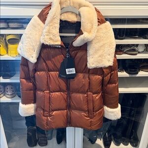 Dawn Levy Copper Puffer Jacket with Ivory Details